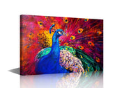 Colorful Peacocks Oil Paintings Style Canvas Wall Art Print on Canvas Animal Pictures for Livingroom Bedroom Home Decoration Stretched and Frame Ready to Hang Small Size 12x18inch (30x45cm)